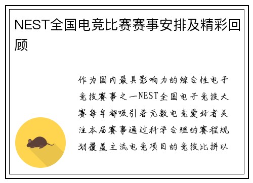 NEST全国电竞比赛赛事安排及精彩回顾